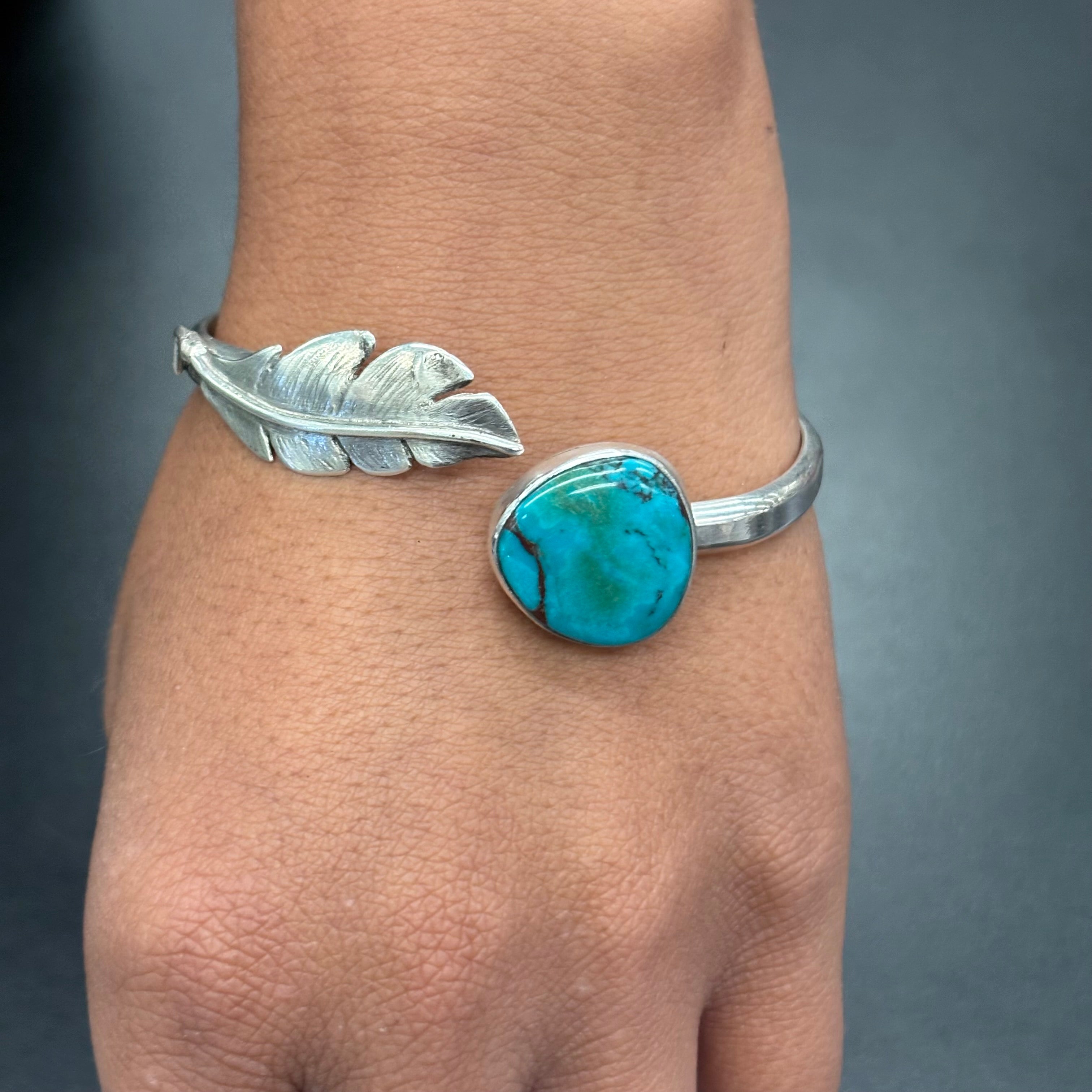 Sterling Silver Palm Leaf & Turquoise Wrap Bracelet